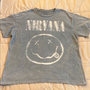 NIRVANA Washed Blue Smiley Face Tee